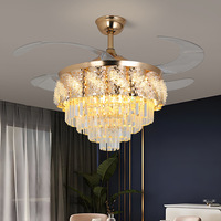 Ventilateur lumineux LED, lustre en cristal européen, moderne et simple, salon, chambre à coucher, salle à manger, plafond, fréquence variable