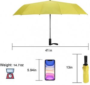 Paraguas Plegable Automático de Viaje Amarillo de 46 Pulgadas, 12 Varillas, Resistente al Viento y Fuerte, Tela 210T con Funda - Product Image 4