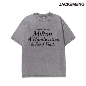 Camiseta Oversize de Algodón Lavado con Estampado de Texto Minimalista Negro con Fuente <span class=keywords><strong>Serif</strong></span> Milton, Estilo Retro Streetwear Casual, Venta al por Mayor desde Almacén de EE. UU. - Product Image 2