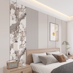 Autocollant mural 3D auto-adhésif étanche version AB, motif dalle de marbre, grille, pour salon, mur de fond TV, style moderne - Product Image 2