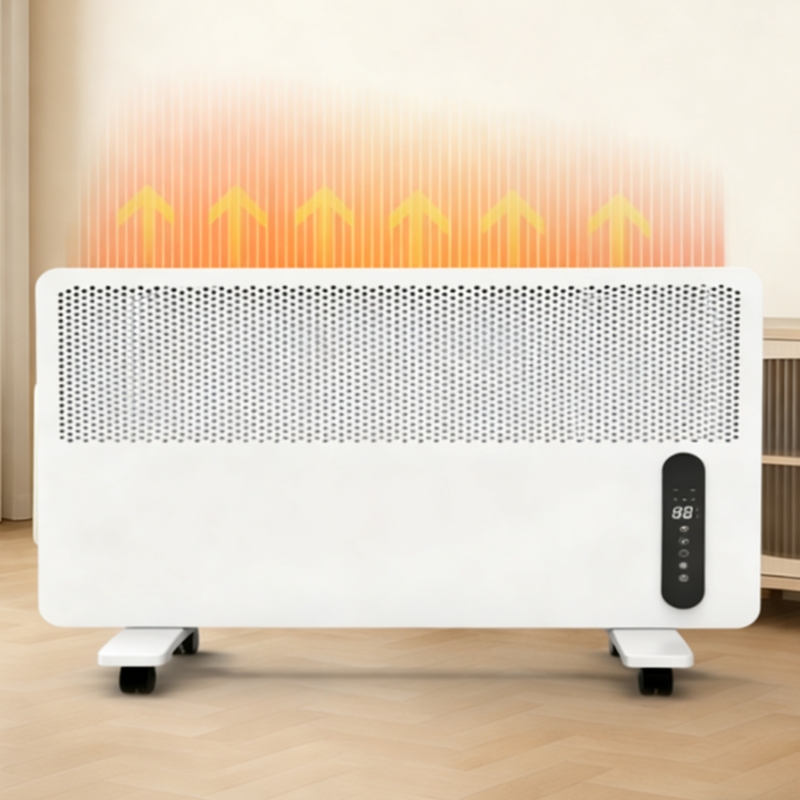 Portable Wheels Floor Standing Graphene Electric Heater Energy Saving Smart Control Easy Move Multi-Room Home Office Use