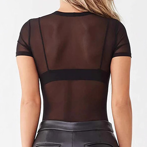 เสื้อยืดตาข่ายซีทรูรัดรูปแขนสั้นแฟชั่นสำหรับผู้หญิง - Product Image 3