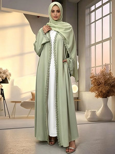 Abaya ouverte en dentelle florale Nida, robe islamique modeste avec hijab en mousseline pour femmes (14820) - Product Image 5