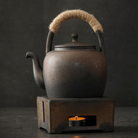 Chaudière à thé en céramique de style japonais traditionnel Réchauffeur de poterie grossière avec base chauffante à bougie simple pour café ou thé chaud