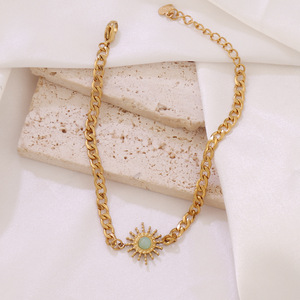 Bracciale Charm Italiano Girasole in Acciaio Inossidabile con Pietre Naturali Stile Retrò, Accessorio Moda Donna Best Seller ALN26041067 - Product Image 3