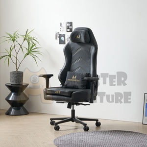 Chaise de jeu Monster, chaise de jeu de luxe, cuir noir avec surpiqûres dorées, appui-tête magnétique, siège large - Product Image 3