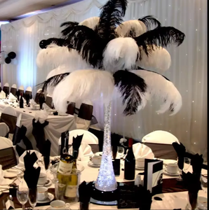 Plumes d'autruche teintées en gros, 50-80 cm, blanches <span class=keywords><strong>et</strong></span> noires, longues, pour centres de table de mariage - Product Image 3