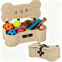 Panier de rangement en jonc de mer en forme d'os pour petits/moyens chiens et chats - Organisateur écologique pour jouets à mâcher et friandises