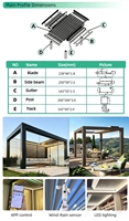 Pergola bioclimatique en aluminium sur mesure 3x3m 3x4m 4x4m, toit à lames orientables motorisé, imperméable, gazebo de jardin avec éclairage LED