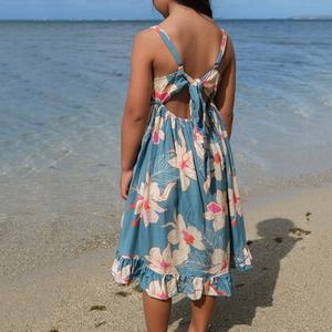 Robe de luxe en gros, imprimé hawaïen, épaules dénudées, combinaison en lin personnalisée pour filles, robe mi-longue - Product Image 4