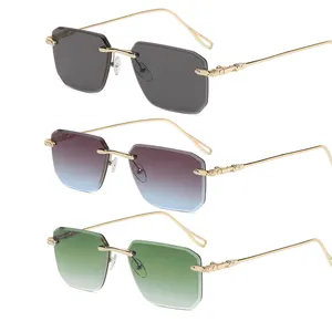 Diamond Geslepen Zonnebril Rechthoek Mannen Zonnebril Mode Metalen Vierkante Randloze Vintage Zonnebril Vrouwen