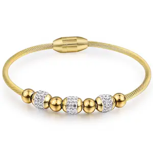 Fashion Round Diamond Multi-Accessory Symmetrical Ball Bracelet Gold Cable Wire Stainless Steel Magnet Buckle Ladies Bracelet