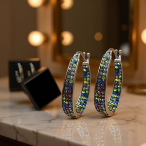 Pendientes de aro chapados en plata E2092 con engaste de cristal para mujer, joyería moderna para fiestas - Product Image 2