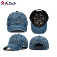 Gorra de Béisbol Vintage de Mezclilla Lavada con Letras Bordadas, Visera Curva, Patrón Interior, Ajustable, Logotipo Personalizado, Estilo Urbano