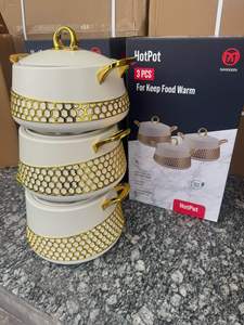 Juego de 3 Recipientes Térmicos de Alta Gama para Alimentos, 2L, 2.5L, 3L, Acero Inoxidable, Decoración de Panal de Abeja, Olla Caliente de Lujo para Mesa, Venta al por Mayor - Product Image 4