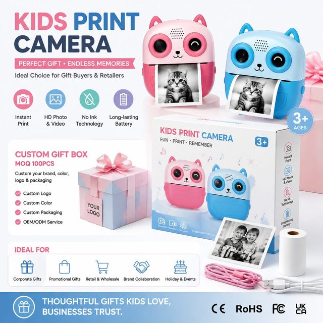 Children Gift OEM/custom logo Thermal Printer Camera with Rolls Photo Paper 2.4 Inch IPS Screen Instant Print Camera for Kids