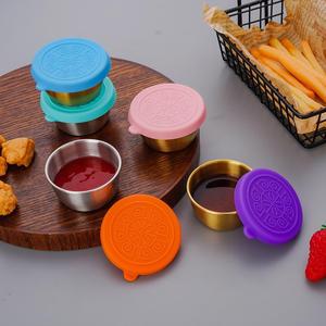 Taza para salsas de acero inoxidable 304 con tapa de silicona, plato para salsa de carne, tazón sellado para condimentos, tazón a prueba de fugas para salsa de tomate - Product Image 4