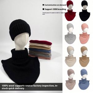 Conjunto de gorro y bufanda de lana tejida para mujer, 100% lana pura, nuevo, sin costuras, grueso, de dos piezas, para otoño e invierno - Product Image 2