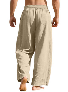 <strong>Linen</strong> Pants <strong>Men</strong> Wide Leg Summer Flowy Pants Breathable Beach Vacation Clothes Elastic Waist Travel <strong>Trousers</strong> with Pockets - Product Image 2