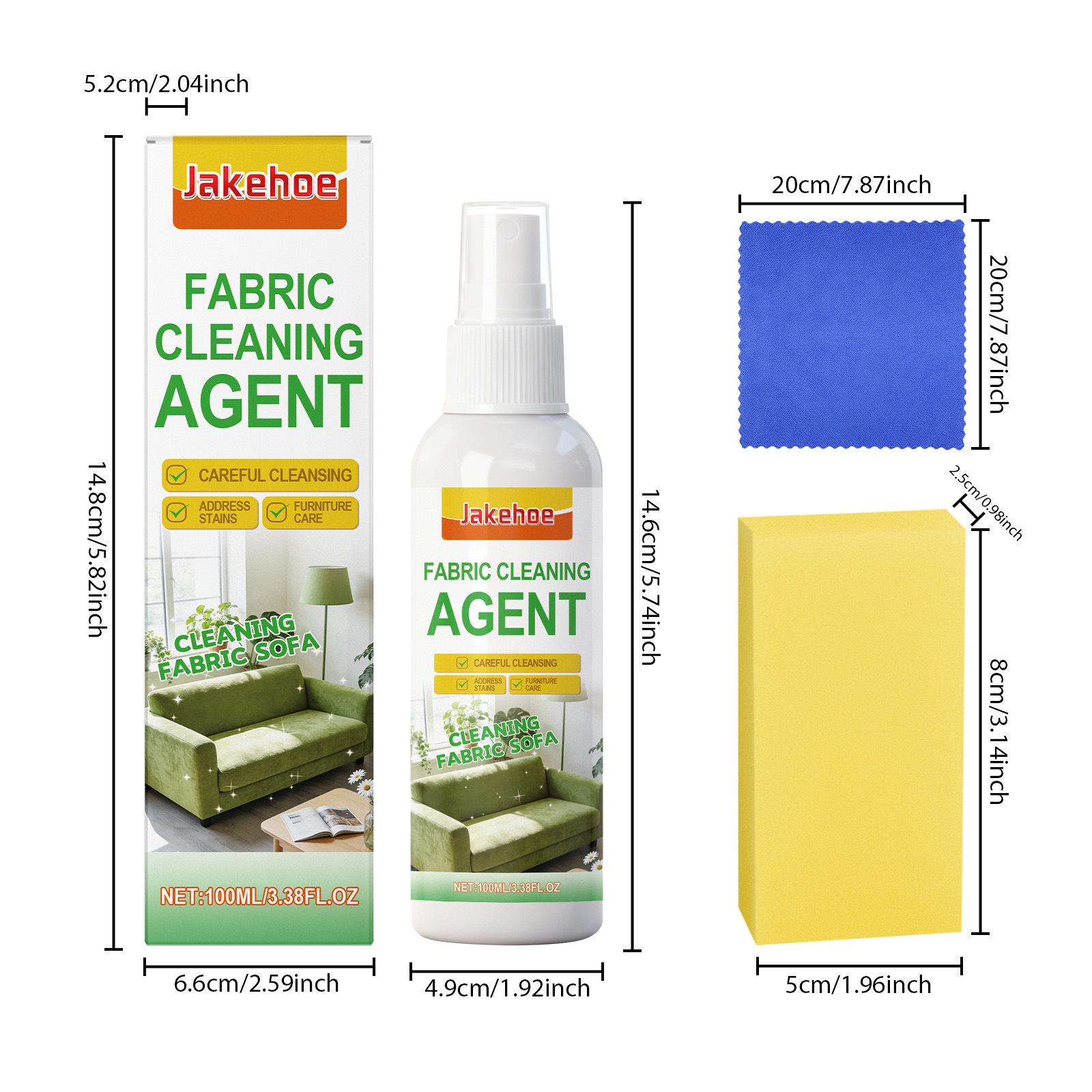 Cleaning agent 100ml x 1 + Sponge x 1 + Cleaning cloth x 1