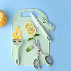 Juego de 4 utensilios de cocina con tabla de cortar integrada, tijeras verdes Matcha, cuchillo pelador con funda y pelador giratorio - Product Image 4