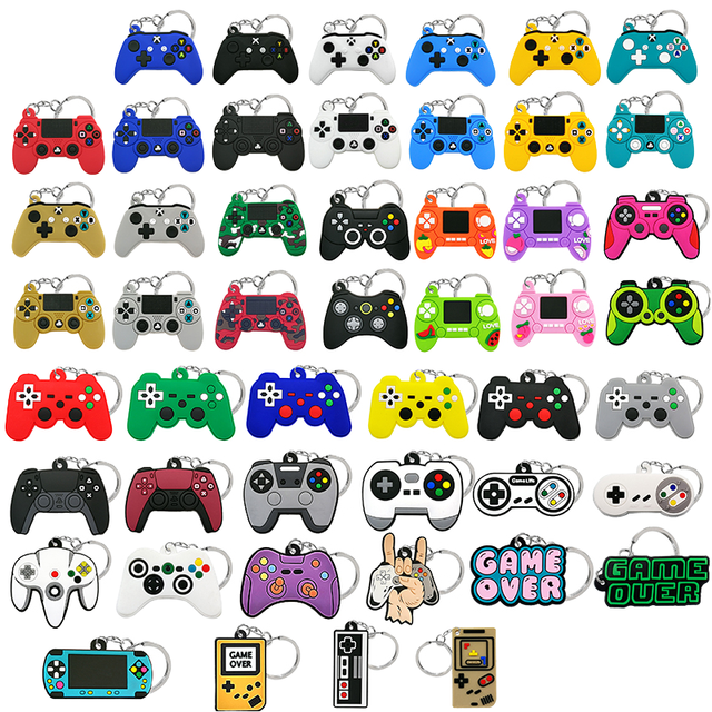 Wholesale Creative Cartoon Rubber Keychain Game Controller Joystick Embossed Soft Patch Coin Holder Custom Keychains Orange Guy