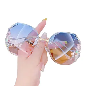 X6G 2023 Diamond Fashion Luxury Women Sunglasses Good Quality Colorful Gradient Shades UV400 Rimless Metal Frame Sunglasses