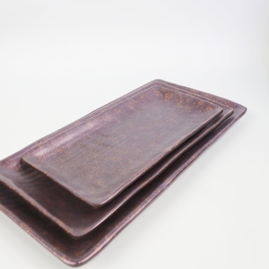 Assiette à dessert rectangulaire à rayures horizontales, impression effet porcelaine, mélamine plastique, style Japandi, écologique, gastronomique - Product Image 6