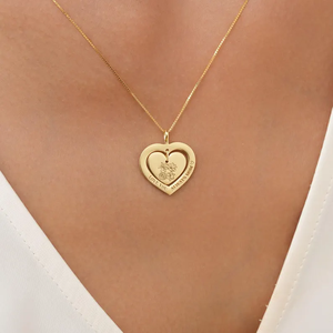 Collar con Corazón Grabado Personalizado y Flor Combinada, Chapado en Oro <span class=keywords><strong>de</strong></span> 18K, Acero Inoxidable, Joyería Personalizada, Regalo <span class=keywords><strong>de</strong></span> Navidad <span class=keywords><strong>para</strong></span> <span class=keywords><strong>Mujer</strong></span> - Product Image 1