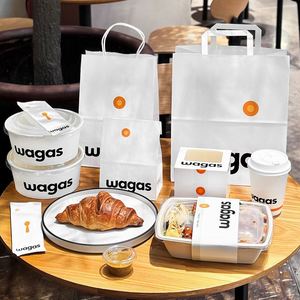 Bolsa de Papel Kraft Blanca con Logotipo de Marca Impreso Personalizado, Bolsa para Café, Comida Ligera, Entrega a Domicilio - Product Image 2
