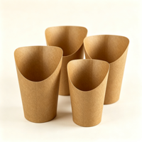 Contenant en papier kraft personnalisé en gros, en forme de U, à ouverture frontale, jetable, pour frites coniques, avec rebord de préhension, pour la restauration rapide
