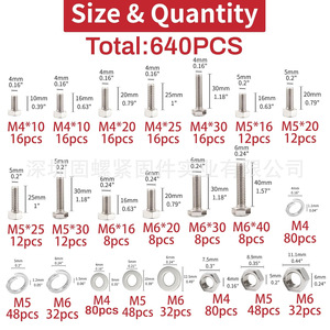 304 Stainless Steel Hex Bolts And Nuts Assortment Kit M4 M5 M6 640pcs Standard Grade A2-70 Class 8.8 - Product Image 3