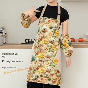 5-Piece Cotton Waterproof Apron, Waterproof Sleeve Covers, Oven <strong>Gloves</strong>, Pot Cover, Heat Insulation Pad - Product Image 2