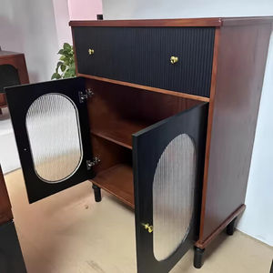 Buffet haut moderne en bois massif – Grande capacité, gain de place, meuble de rangement pour salle à manger et salon, coin mural - Product Image 4