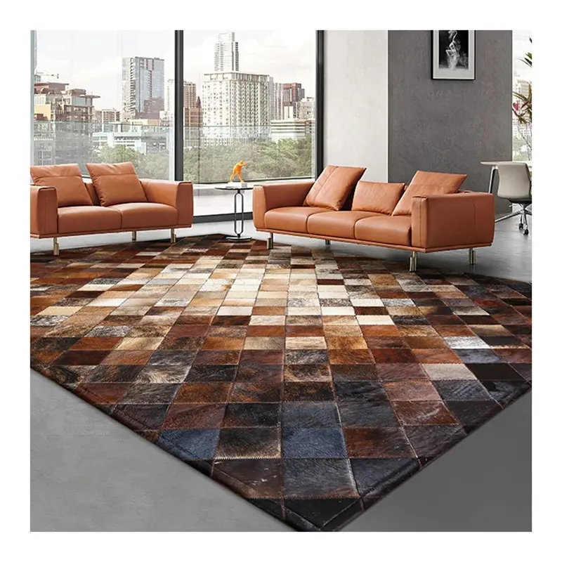 luxury office home hotel living room bedroom real cowhide leather patchwork carpet rugs