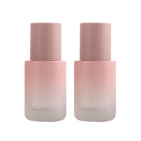 Flacon pompe en verre dégradé rose 30 ml pour lotion, fond de teint, emballage cosmétique, sous-embouteillage, sérigraphie mousse