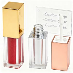 Tube de gloss à lèvres transparent givré de 4 ml, emballage carré en plastique pour gloss à lèvres avec pinceau et couvercle noir, marque privée - Product Image 4