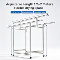 Séchoir à linge double barre autoportant robuste en acier inoxydable sur roulettes, idéal
