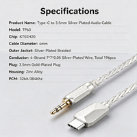 Cable de Audio USB-C a 3.5mm de Alta Fidelidad (Hi-Fi) DAC 32bit/384kHz, Cable Auxiliar de 4 Hilos Plateado para iPhone 16/Samsung, con Revestimiento de PVC