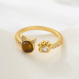 Cute <b>Cat</b> <b>Themed</b> Open Ring Copper Alloy Micro Set Zircon Tiger Eye Adjustable Index Finger Ring <b>Gift</b> Jewelry - Product Image 4