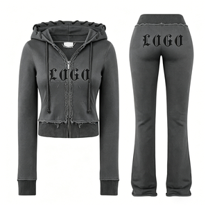 Custom 100% Cotton <b>Ladies</b> Women's Y2k Sweat <b>Suit</b> with Embroidery Street Wear <b>Track</b> Jogging <b>Suits</b> Custom Printing Tracksuits - Product Image 3