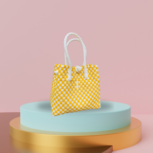 Elegant Adult Fashion Premium <b>Plastic</b> Handbags Weaved Lurik Pattern Indonesia Eco-Friendly Recycled Material Sembagi Yellow - Product Image 4