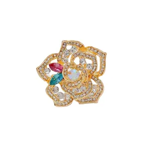 Nuevo pañuelo coreano de <span class=keywords><strong>camelia</strong></span> con tres anillos, aleación chapada en oro, hebilla, venta al por mayor, pañuelo de moda con flores, regalo para fiestas - Product Image 5