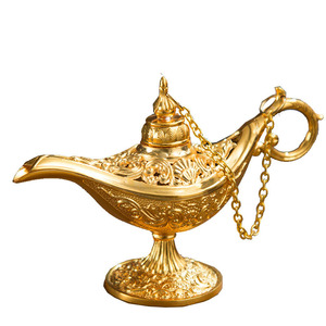 Lampu Ajaib Mini Aladdin Ornamen Logam Berongga Ukiran Enamel Figur Lampu Jin Gaya Arab Antik Dekorasi Meja - Product Image 4