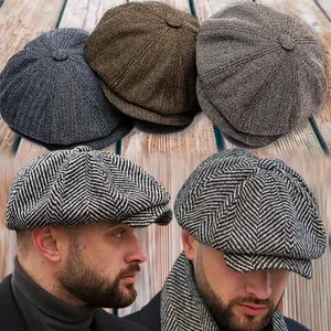 Retro British Beret Hats Men Wool Flat Ivy Painter Caps Forward Gatsby Cabbie Hats Street Newsboy Hat