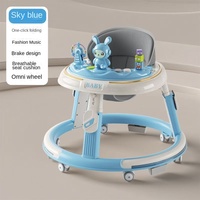 Marche-bébé pliable avec jouets musicaux, frein intégré, coussin respirant et roues universelles