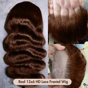 100% Trinh Nữ lớp biểu bì phù hợp tóc con người ren phía trước Tóc Giả Nguyên Việt cơ thể sóng HD glueless sâu kết cấu màu nâu - Product Image 3