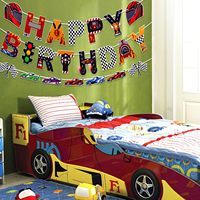 Bannière de fête sur le thème des voitures de course, guirlande en papier Joyeux Anniversaire, fanions drapeau à carreaux pour fournitures de fête d'anniversaire