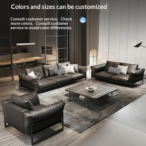 2026 Italian Minimalist Three Seater Straight Leather <b>Sofa</b> With Down Filling <b>For</b> Small Living Room - Product Image 3