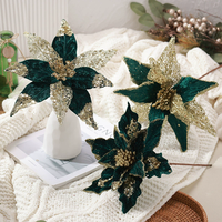 Bunga Natal Artifisial Poinsettia Hijau NO-604 dengan Batang untuk Karangan Bunga, Pohon Natal, Hiasan Pesta Tahun Baru, Pernikahan